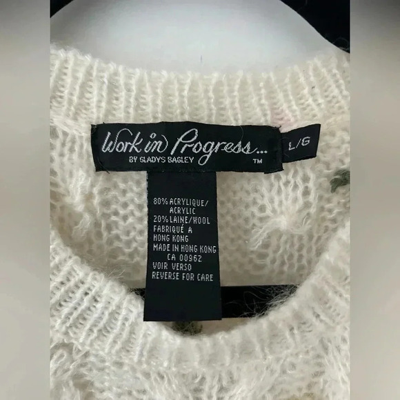 Vintage Gladys Bagley Floral Pom Pom Cottagecore 3D Knit Grandma Sweater - Picture 3 of 10